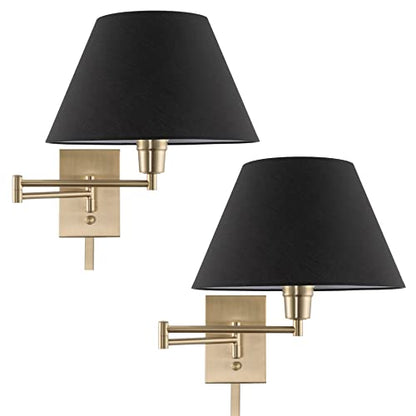 Kira Home Cambridge 15" Modern Swing Arm Wall Sconce + 3-Way Switch, 2-Pack - color: Cool Brass,Black Shade,2-Pack
