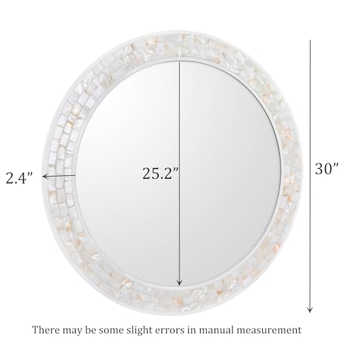 30 Inch Round Wall Mirror with White Frame for Bathroom Bedroom - size: 30"L x 30"W
