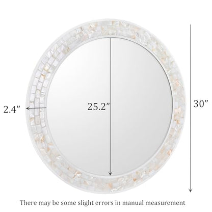 30 Inch Round Wall Mirror with White Frame for Bathroom Bedroom - size: 30"L x 30"W