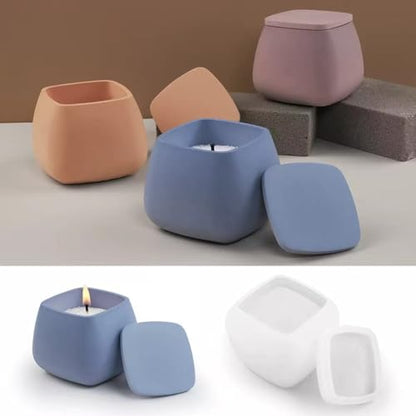 Square Cup Silicone Mold,Candle Jar Mold with Lid for Table Decor