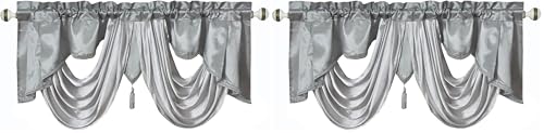 GOHD Valarie Fancy Window Valance. 54 x 18. Taffeta Fabric with Soft Satin Swag. Add Some Royal luxruy Accent to Your Home. (Grey) (Pack of 2) - color: Grey, size: 18"W x 54"L (Pack of 2)