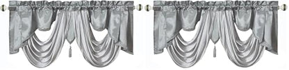 GOHD Valarie Fancy Window Valance. 54 x 18. Taffeta Fabric with Soft Satin Swag. Add Some Royal luxruy Accent to Your Home. (Grey) (Pack of 2) - color: Grey, size: 18"W x 54"L (Pack of 2)
