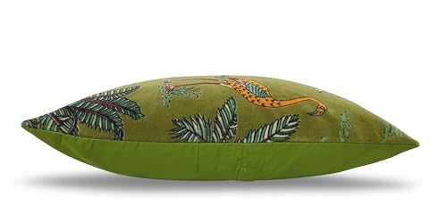 Velvet Floral Flower Green Jungle Throw Pillow Sofa Cushion Cover Case Couch Bohemian Accent Colorful Boho Chic Indian Handmade Cover Only (22" x 22") - size: 22" x 22" (Pack of 1)