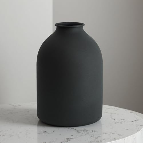 Metal Vase Vintage Matte Design 8.6 Inch Tall Natural Tones Home Decor Garden Seasonal Arrangements Iron Frosted Flower Arranging Vase (Matte Black) - color: Matte Black