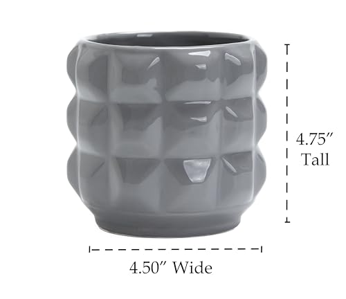 Ceramic Planter Pot with Drainage Hole, 4.5 Inch Dia, Indoor and Outdoor, Home Patio Garden, Plants Flower Succulent, 3D Patterned Round (Gray) - style: 3D Round-Gray