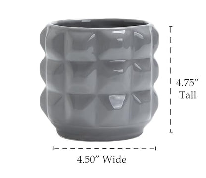Ceramic Planter Pot with Drainage Hole, 4.5 Inch Dia, Indoor and Outdoor, Home Patio Garden, Plants Flower Succulent, 3D Patterned Round (Gray) - style: 3D Round-Gray