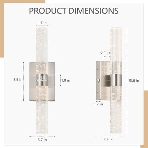 Battery Operated Wall Sconces Set of 2, 20000mAh Rechargeable Wall Light | Remote Control 3000K-6000K Dimmable LED Wireless Sconces,Brushed Nickel,15.6 Inch - color: Nickel, size: 15.6 Inch