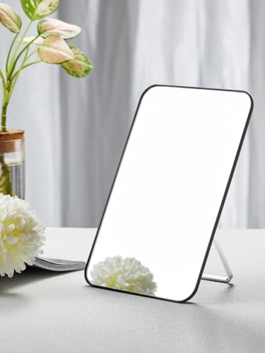 OMIRO 10 x 7 in Desk Makeup Mirror with Stand and Hanging Hole, Black - color: Black, size: 10"L x 7"W