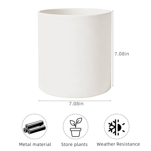 7 Inch Beige Metal Plant Pot with Drainage Hole, Indoor Outdoor - color: Beige