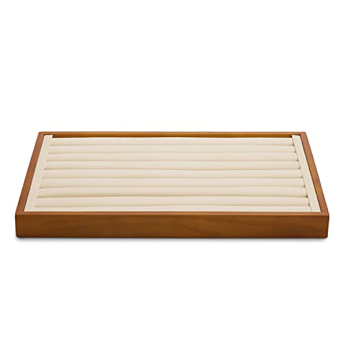 Oirlv 8 Line Wood Ring Storage Tray Jewelry Drawer Organizer Showcase Ring Earrings Display Holder(Creamy-white) - color: Creamy-white ring tray