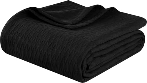 Superior 100% Cotton Thermal Blanket, Soft and Breathable Cotton for All Seasons, Bed Blanket and Oversized Throw Blanket with Luxurious Diamond Weave - King Size, burgundy - color: Black, size: King