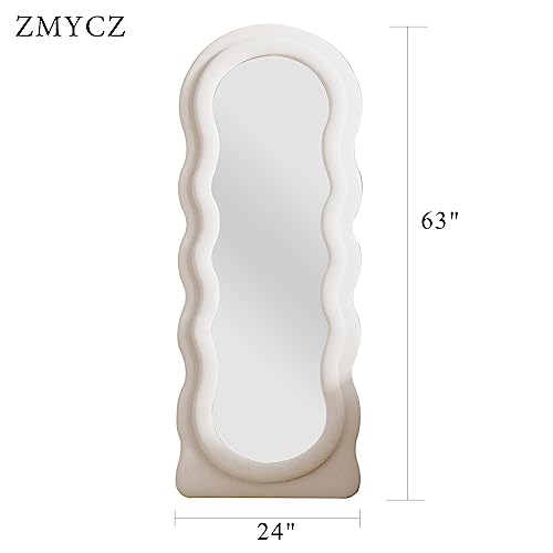 Full Length Mirror, 63"x24" Wavy Floor Mirror, Arched Standing Mirrors Full Length, Cloud Shaped Flannel Wall Mirror, Dressing Body Mirrors Hanging or Leaning Against Wall for Bedroom (White) - color: Wavy - White