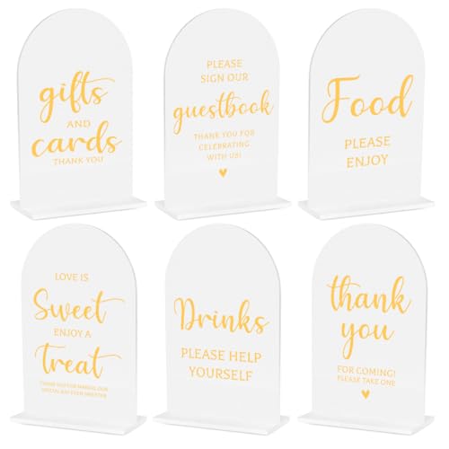 6 Pcs Wedding Sign Decor, Ceremony Sign, Wedding Sign for Reception & Event Party,Bridal Shower Decorations, Wedding Table Sign Accessories for Anniversary and Event 5x7 Inch White Gold - color: WhiteGold