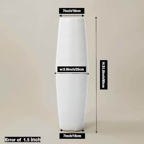Extra Large 31.5" Floor Vase Modern Minimalist - Handmade Ceramic White Gloss Vase for Entryway, Wedding Decor, Farmhouse Living Room - Fits Tall Stems & Branches (7" Mouth, 9.8" Max Width
