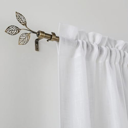 RYB HOME Antique Brass Curtain Rod 1 Inch Adjustable Heavy Duty Leaf Finial - color: Antique Brass, size: 48-86"