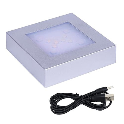 LED Multimodal Multicolor Light Stand Base Silver - Square Display Base for 3D Crystal Glass Art - LED Light Base and Crystal Display Stand - USB/Battery Powered Crystal Stand - color: C-multi-mode Silver Base