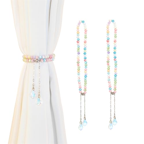 Magnetic Curtain Tiebacks, 2 Pack Colorful Crystal Curtain Drapery Holdbacks, Boho Curtain Ties for Home Office Decorative (Multi 2) - color: Multi 2