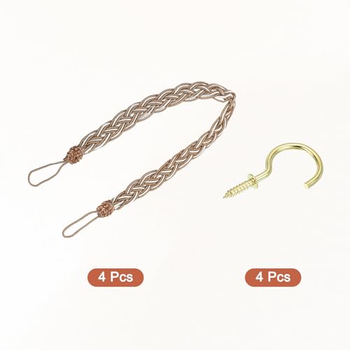 uxcell 4Pcs Curtain Tiebacks, 58cm/23 Braided Drapery Holdback Holder Decorative Rope Tie Back, Khaki/Mixed Silver - color: Khaki