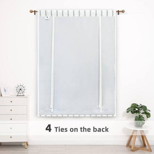 DriftAway Farmhouse Double Layer Linen Blackout Tie Up Curtains Thermal Insulated Vertical Striped Fully Lined Balloon Roman Shade Bathroom Window Adjustable Rod Pocket 39 Inch by 55 Inch Gray - color: Grey, size: 39"W x 55"L (Pack of 1)