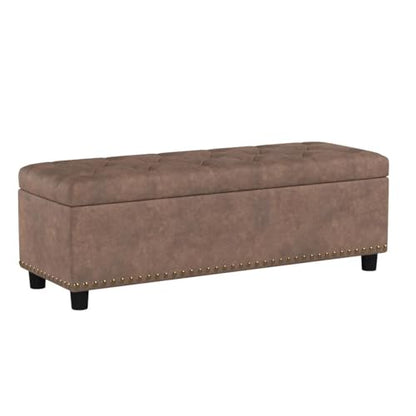 BELLEZE Storage Ottoman, Tufted Ottoman with Close Hinge, Foot Rest for Living Room (Rustic Brown, 47 inch) - color: Rustic Brown