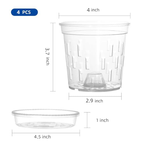 TRUEDAYS Orchid Pot with Saucers, 4 Pack 4 Inch Plant Pot with Drainage - size: 4Inch-4Pack with 4 Saucers