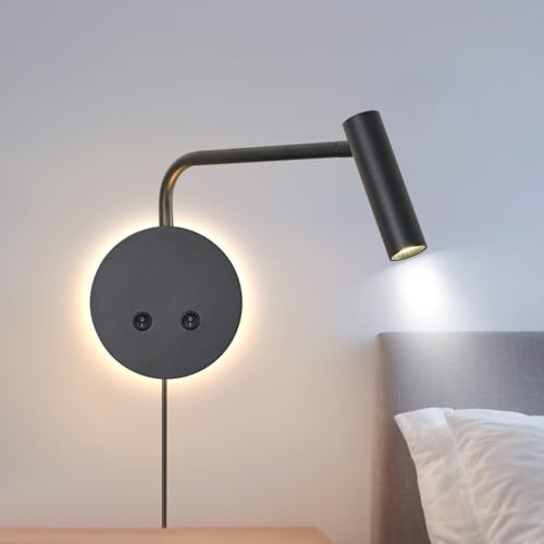Matte Black Wall Mounted Reading Light, 3000K Flexible Headboard Reading Sconces with On Off Switch Control, Plug in/Hardwired Wall Light Fixtures with Night Light for Bedside Bedroom Bunk - color: Black-1Pack