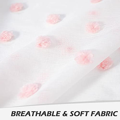 MYSKY HOME Pink Pom Pom Sheer Curtains for Girls Bedroom 54 Inch 2 Panels - color: Pink Pom Pom, size: 50"W x 45"L (Pack of 2)