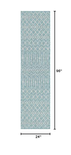 Unique Loom Outdoor Trellis Collection Area Rug - Tribal Trellis (2' x 8' Runner, Aqua/ Ivory) - color: Aqua/Ivory, size: 2' x 8' (Runner)