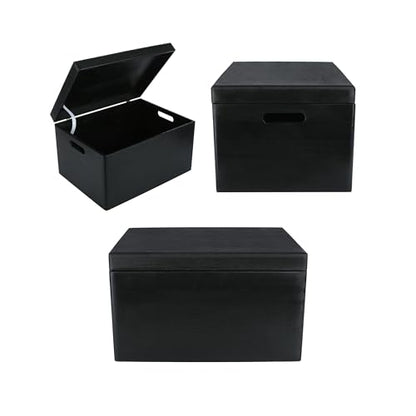 Creative Deco Large Black Wooden Box Storage with Hinged Lid - color: Black, size: XXL | Handles