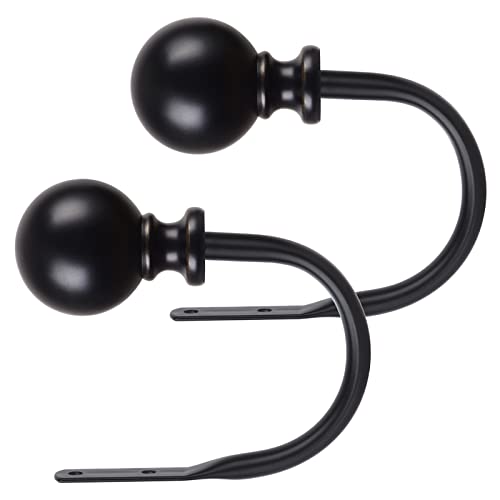 KAMANINA Curtain Holdbacks 2 Pack Wall Mounted with Black Round Finials - color: Black
