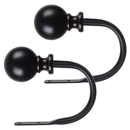 KAMANINA Curtain Holdbacks 2 Pack Wall Mounted with Black Round Finials - color: Black