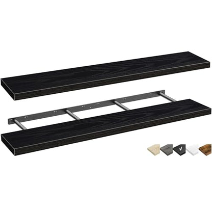 QEEIG Extra Long Floating Shelves for Wall (Black, Set of 2, 55.1") - color: B. Black, size: 55.1"
