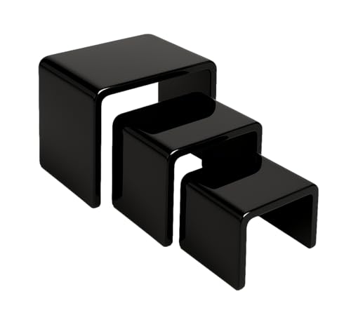 Tiered Acrylic Display Risers – 3pc Set (2", 3", 4") Cube Stands for Crafts, Collectibles & Decor (Black) - color: Black