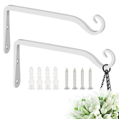 FEED GARDEN Plant Hooks 2 Pack 10 Inch, Solid 10 mm Steel Hanging Brackets - color: White, size: 10 Inch