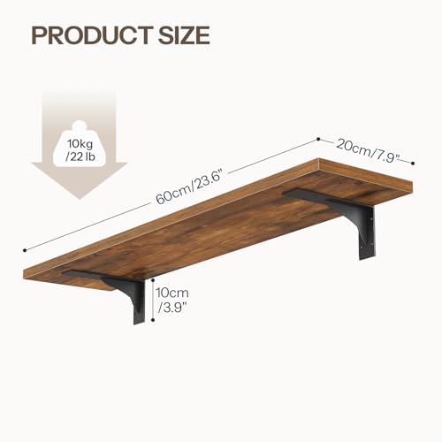 HOOBRO Floating Shelves for Wall, 23.6" Wall Mounted Shelves Set of 2 - color: Rustic Brown + Black, size: 23.6 Inches