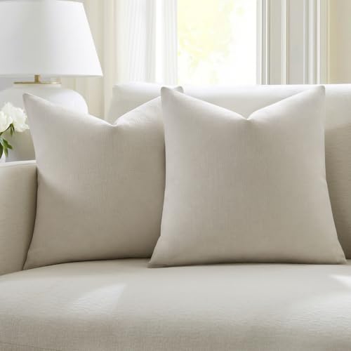 Meekio Set of 2 Ivory Throw Pillow Covers 18x18, Modern Farmhouse Linen Blend Decorative Pillow Covers for Couch Sofa Bed, Neutral Home Decor - color: Ivory, size: 18" x 18" (Pack of 2)