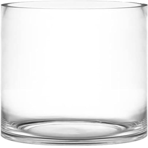 CYS Excel Glass Cylinder Vase – 7" Wide x 6" Tall | Best for 3” Pillar Candles and Floating Candles | Hurricane Candle Holder & Flower Centerpiece - size: 7" wide x 6" tall