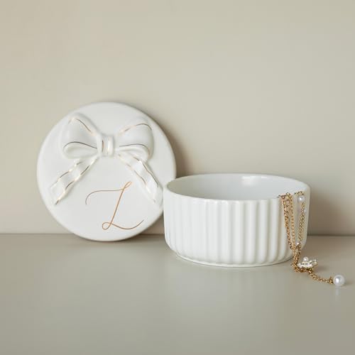 COLLECTIVE HOME Ceramic Jewelry Box with Bow, Nightstand Vanity Decor(L) - color: L
