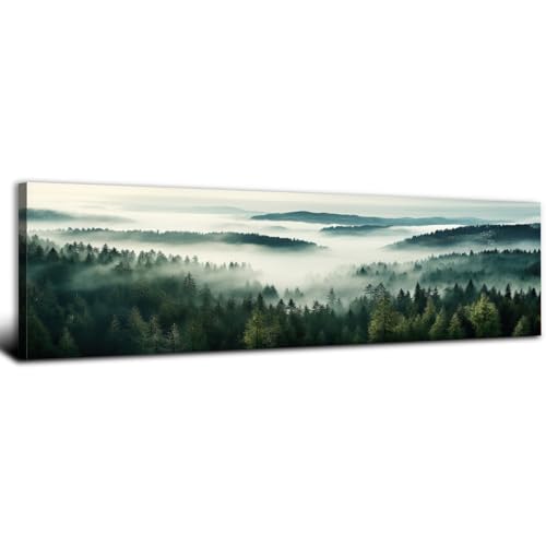 Great Smoky Mountain Canvas Wall Art Misty Blue Ridge Mountains Wall Decor for Living Room Vintage Nature Landscape Picture Bedroom Foggy Green Forest Pine Trees Painting Office Home Decoration 14x48" - color: Mountain
