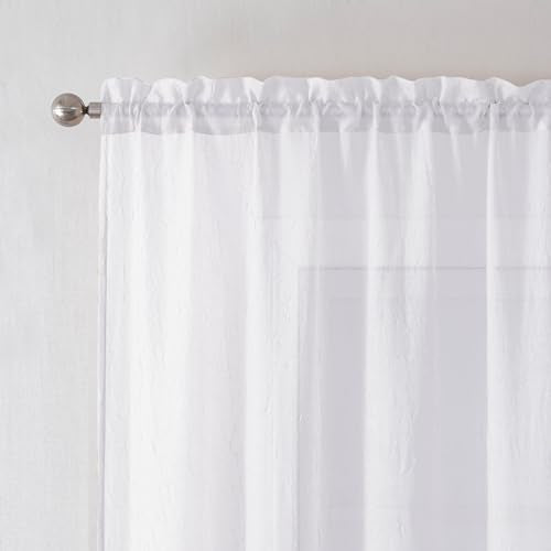 Chyhomenyc Crushed Sheer White Curtains 84 Inch Length 2 Panels - color: White, size: 42"W x 84"L (Pack of 2)