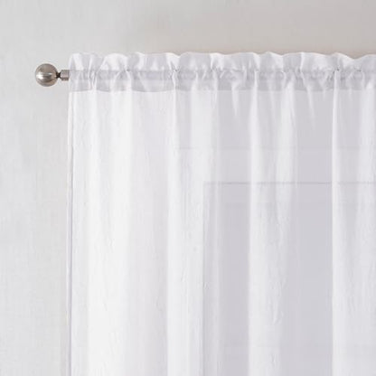 Chyhomenyc Crushed Sheer White Curtains 84 Inch Length 2 Panels - color: White, size: 42"W x 84"L (Pack of 2)