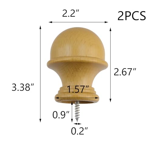 T Tulead 2PCS Wood Curtain Rod Finials 1.14 Inch Inner Dia - color: Wood-2pcs