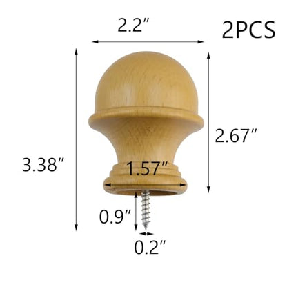 T Tulead 2PCS Wood Curtain Rod Finials 1.14 Inch Inner Dia - color: Wood-2pcs