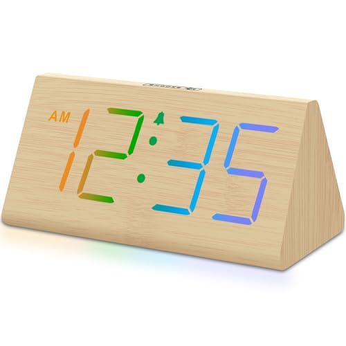 DreamSky Wooden Digital Alarm Clock for Bedroom with RGB Large Numbers - color: Bamboo