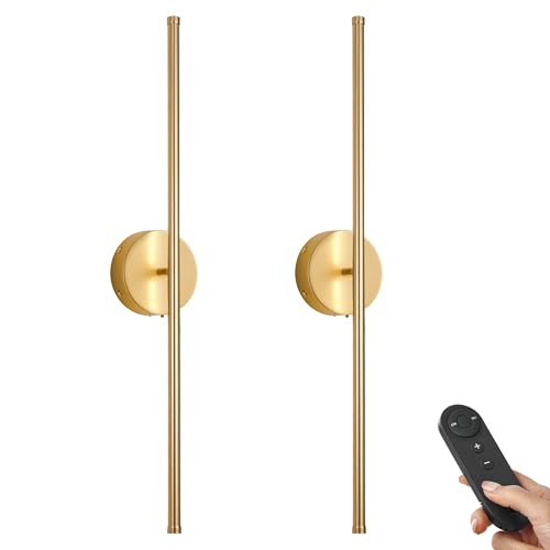 KARTOOSH Battery Operated Wall Sconces Set of Two Wireless Wall Lights - color: Gold, size: 28.3 Inches