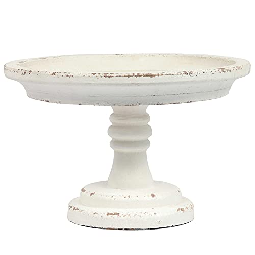 SOFE Round Cake Stand 7" Inner, Rustic White Wood Pedestal Tray - color: White