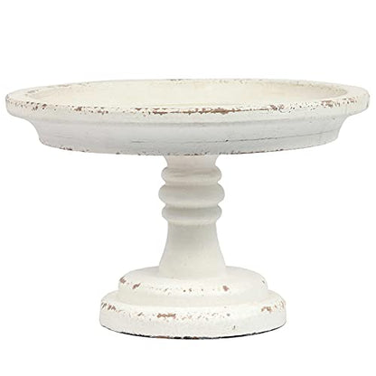 SOFE Round Cake Stand 7" Inner, Rustic White Wood Pedestal Tray - color: White