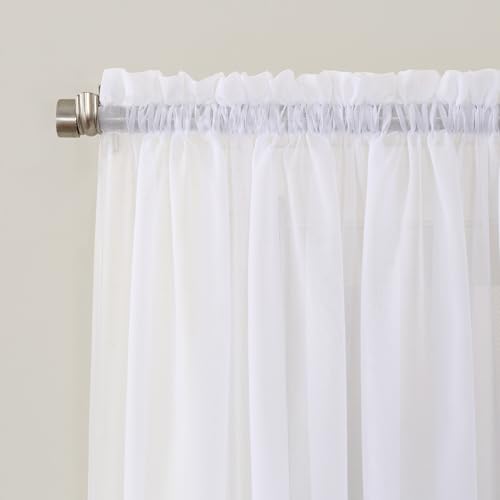 No. 918 Emily Sheer Voile Rod Pocket Curtain Panel, 59" x 63", White - color: White, size: 59"W x 63"L (Pack of 1), style: Emily
