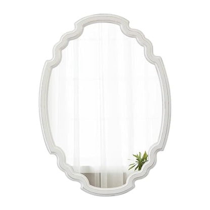 Rustic Oval Mirror 22 X 30 Inch, Distressed White, Wood Framed - color: Oval, White, 21.8 X 29.9