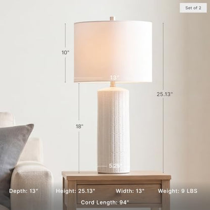 Signature Design by Ashley Table Lamp Set of 2, White Ceramic, 3-Way - color: White